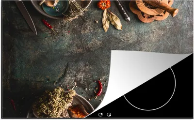 Produktbild von KitchenYeah© Herdabdeckplatte Marmor - Gemüse - Herbst - Kürbis - Rustikal - Kräuter , 81x52cm, Küche Deko, Glaskeramikkochfeld Herdabdeckung, Abdeckplatte fùr Kochfeld