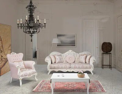 Produktbild von Casa Padrino Luxus Barock Wohnzimmer Set Rosa / Weiß / Gold - 2 Sofas & 2 Sessel & 1 Couchtisch - Wohnzimmer Möbel im Barockstil - Edel & Prunkvoll