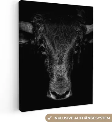 Obrázok produktu pre MuchoWow® - Plátno - Býk - Zvieratá - Čierna - Biela, nástenná maľba, nástenné dekorácie obrazy obývacia izba, 60x80cm