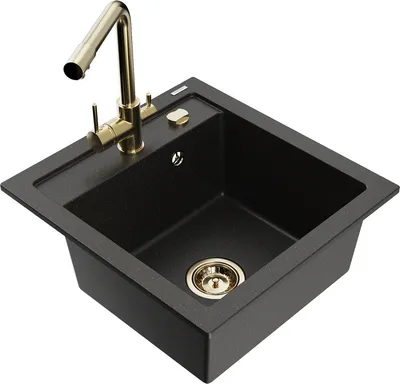 Produktbild von Mexen Vito 1-Becken-Granit-Spüle mit Mischbatterie Duero, Schwarz/Gold metallisch - 6503-75-671600-50