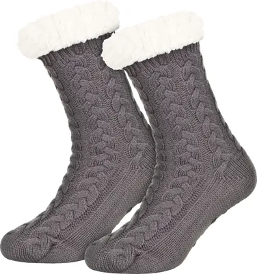 Produktbild von Tobeni 1 Paar Damen Kuschelsocken mit Anti-Rutsch-Sohle - Hausschuh-Socken, Farbe:Grau, Grösse:One Size