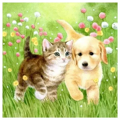 Produktbild von Diamond Painting Set Katze Hund 40x40cm Quadratische Steine 5D Malerei Tiere DIY