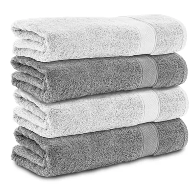 Produktbild von Komfortec 4er Handtücher 50x100 cm Set aus 100% Baumwolle, 470g/m², Frottee, Weich, Silber/Weiß
