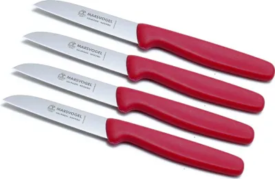 Produktbild von Marsvogel | 4-teiliges Schälmesserset | gerade Klinge | PP Kunststoffgriffe in Rot | ideal für Gemüse und Kartoffeln