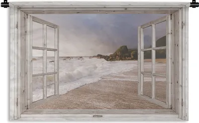 Produktbild von MuchoWow® Wandteppich Wandbehang Aussicht - Strand - Meer 90x60 cm Tapisserie Dekoration Wandtuch - Wandskulpturen - Bildteppich
