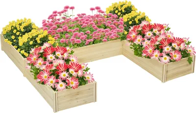 Image de Outsunny  Lot de 5 jardinières Jardinières convertibles Jardinière d'extérieur en bois pré-huilé, Dim. 230L x 230l x 28H cm Bois naturel