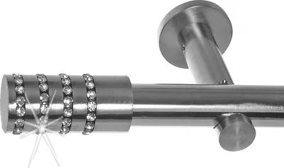 Produktbild von Edelstahl Look Gardinenstange 20mm Wandträger 1-läufig Zylinder Kristall, Länge wählbar H31 E39 R