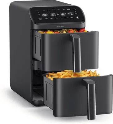 Brabantia Double Stack Airfryer XXL, 10 L, 2 Vertikale Schubladen, PFAS-frei, Heißluftfritteuse, 6 Automatische Programme, 2700 W