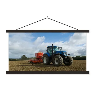 Produktbild von MuchoWow® Textilposter Traktor - Blau - Landleben - Wolken 60x30 cm mit schwarzem Rahmen - Textilien
