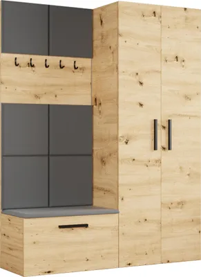 Produktbild von Masseno Garderobe-Set MODULO 160,6/204/40 cm Modern Garderobenschrank Eiche Artisan