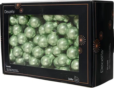 Produktbild von Weihnachtskugeln am Draht 2cm Glas 144 Stück - Matchagrün glänzend