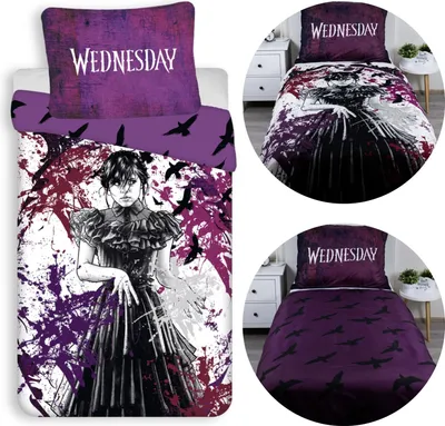 Obrázek produktu pro Wednesday Fialová, oboustranná povlečení pro mládež na zip, 140x200cm+70x90cm OEKO-TEX
