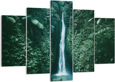 Produktbild von Bild auf Leinwand - Leinwandbild - 5 Teile - Tropen Wasserfall Dschungel - 150x100cm - Wand Bild - Wanddeko - Wandbilder - Leinwanddruck - Bilder - Wanddekoration - Leinwand bilder - EA150x100-5103