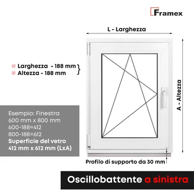 Immagine prodotto di Finestra per cantina Bianco 400X800mm doppio vetro (32 mm) anta e ribalta DIN Sinistra