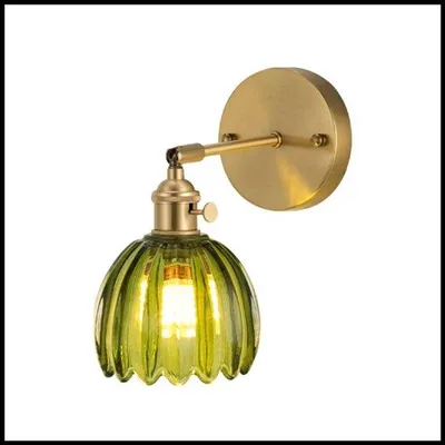 Immagine prodotto di Lampada da parete in stile antico con fiori verdi – Ottone e vetro – Orientabile a 180° – Attacco E27 – Illuminazione per interni