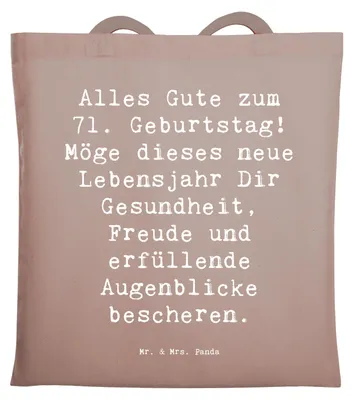 Produktbild von Mr. & Mrs. Panda Tote Bag Spruch 71. Geburtstag - Braun Pastell - Geschenk, Geburtstagsgrüße, Laptoptasche, Schultasche, Tasche, Happy Birthday, Geschenke, Jubiläum