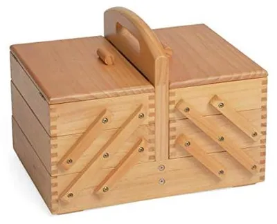 Imagen del producto de Caja de costura de madera Silecomplaza, tamaño medio, color claro, con 3 compartimentos