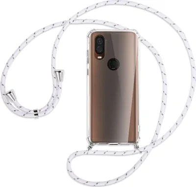 Produktbild von Handykette Backcover-Schutzhülle mit Band (Metall silberfarben) für Motorola One Vision - weiß/grau