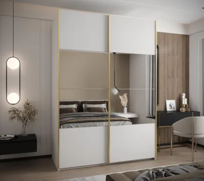 Produktbild von Zweitüriger Kleiderschrank SAMARA 4 – 170 cm, weiß/gold