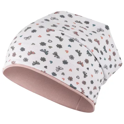Produktbild von Mädchen Mütze Beanie Übergangsmütze Blumen, Weiß-Puderrosa, Gr. 50-52
