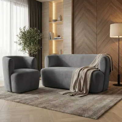 Produktbild von BEAUTYSOFA | Skandinavisches Sofa Set NORI – 2-Sitzer Sofa und Sessel | Modernes Polstermöbel Set in Grau