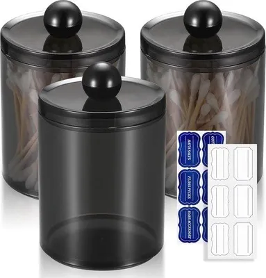Produktbild von Organizer Set - 3 Stück Wattenhalter - Schwarze Apothekergläser für den Badezimmer