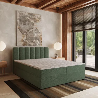 Produktbild von Masseno Boxspringbett SOLIA 160x200 cm Komplett-Set mit Bonell Matratze und Topper, Polsterbett mit Bettkästen -Grün, QUELLE 37