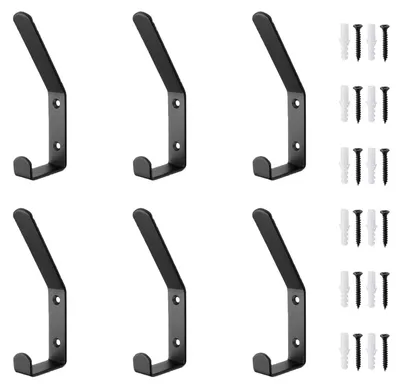 Image de 6 crochets pour panneaux acoustiques, crochets de 13 mm pour panneaux acoustiques, crochets doubles, noirs pour panneaux acoustiques, crochets muraux pour panneaux acoustiques (noirs)