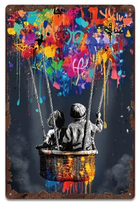 Productafbeelding van Metalen bord - Motief: luchtballon - Wanddecoratie - Vintage-stijl