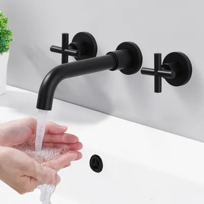 Obrázek produktu pro Umývárková baterie pod omítku, černá, otočná o 360°, s dvěma kohoutky, mosazná