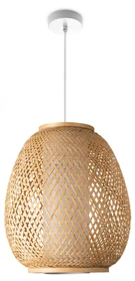 Produktbild von Deckenlampe Bambus Hängeleuchte Boho Wohnzimmer Korblampe Hängend Vintage E27 Leuchten Farbe / Größe Natur (Ø32cm)