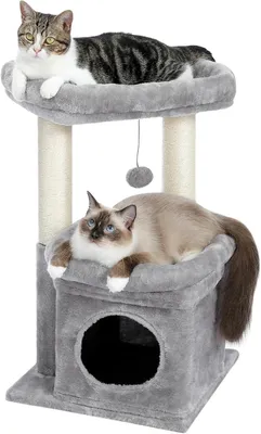 Productafbeelding van Kleine kattenboom - kattentoren met meerdere verdiepingen - 2 sisal krabpalen - grijs