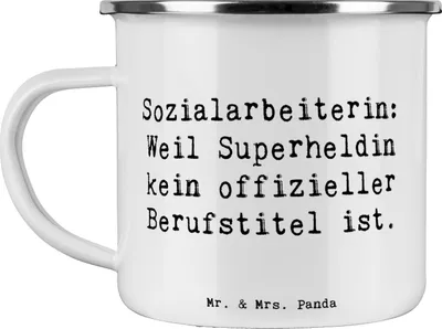 Produktbild von Mr. & Mrs. Panda Teetasse Spruch Sozialarbeiterin Heldin - Weiß - Geschenk, Familienberatung, Pott, soziale Arbeit, Beruf, Outdoor Becher, Berufsalltag, Teebecher, Haferl