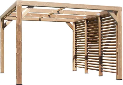 Image de Pergola thermauvent en bois thermo chauffé avec vantelles mobiles sur mur 10.67 m² - Habrita - THO3531V -