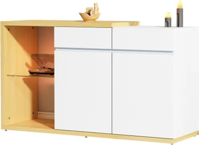 Produktbild von LED Sideboard,Multifunktionales Sideboard,Kommode 2 Türen, 2 Schubkästen, Anrichte mit LED-Beleuchtung Wohnzimmerunterschrank