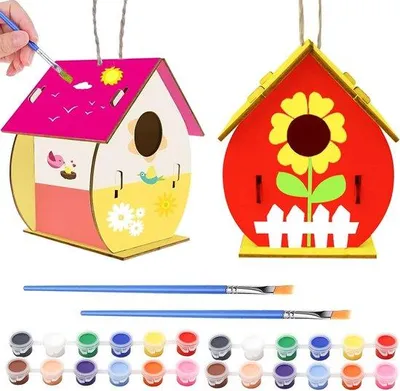 Immagine prodotto di Kit casetta per uccelli in legno fai da te 2 pezzi Casette per uccelli in legno fai da te Set per dipingere casette per uccelli in legno per bambini Casetta per uccelli in legno fai da te per bambini