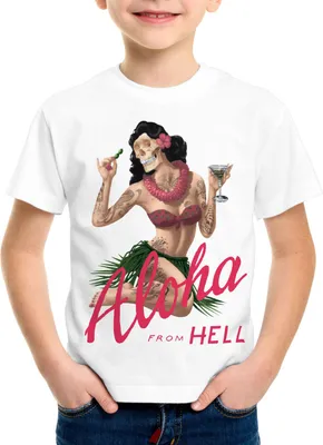 Produktbild von style3 Aloha from Hell Kinder T-Shirt tattoo hawaii surfer usa