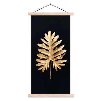 Produktbild von MuchoWow® Textilposter Blätter - Herbst - Gold - Schwarz - Natur - Luxus 40x80 cm mit holzfarbenen Rahmen - Wohnzimmer