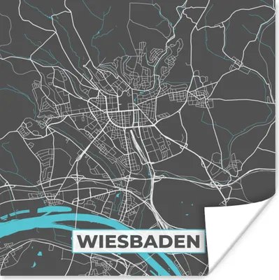 Produktbild von MuchoWow® Poster Stadtplan - Deutschland - Blau - Wiesbaden - Karte 75x75 cm - Wand Dekoration