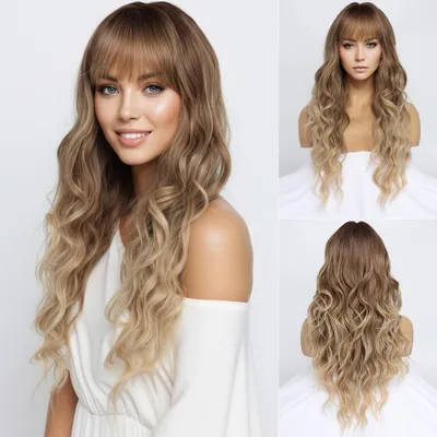 Obrázok produktu pre Vlnitá Ombre blond parochňa s ofinou pre ženy
