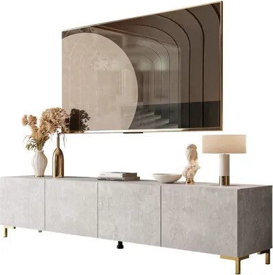Produktbild von RTV-Schrank COLGANTE BETON 200 cm auf Beinen mit goldene Kunsstoff Beine