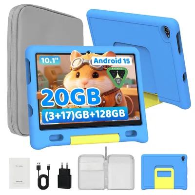 Produktbild von Tablet fš¹r Kinder, 10.1 Zoll, 20GB RAM, 128GB erweiterbar auf 1TB, Widevine L1, Android 15, mit Tasche