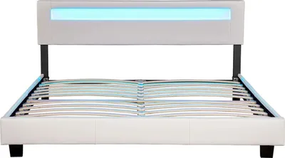 Produktbild von Juskys Polsterbett Paris 180 x 200 cm Kunstleder mit LED, Matratze & Lattenrost - Weiß