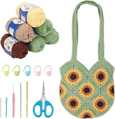 Produktbild von Famanu Häkelset für Anfänger - Häkelhandtasche mit Zubehör