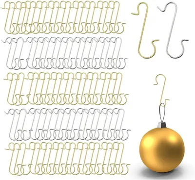 Produktbild von 150x Weihnachtsbaum Haken: Baumhaken in Gold und Silber - S-förmige Aufhänger für Christbaumkugeln und Weihnachtsdekoration