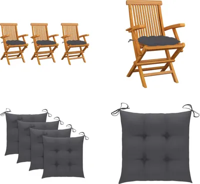 Produktbild von vidaXL Gartenstühle mit Anthrazit Kissen 3 Stk. Massivholz Teak - Gartenstuhl - Gartenstühle - Gartenstuhl Holz - Gartenstuhl Massivholz