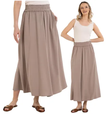 Obrázok produktu pre Maxisukňa – letná sukňa veľkosti 3XL – dámska sukňa v béžovej farbe – viskózová sukňa – midi sukňa
