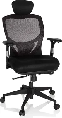 Produktbild von hjh OFFICE High End Bürostuhl VENUS BASE Ergonomischer Schreibtischstuhl mit Armlehnen Stoff / Netzstoff Grau/Schwarz Drehstuhl für Büro, Zuhause