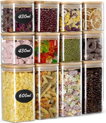 Immagine prodotto di Barattoli di vetro per conserve e conservazione - Contenitori per alimenti - Coperchi ermetici - Impilabili - Trasparenti - Confezione da 12
