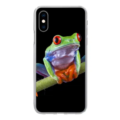 Produktbild von MuchoWow® Handyhülle Schutzhülle Hülle für iPhone X Frosch - Pflanze - Schwarz Silikon Softcase Handy Hülle - Handyhülle